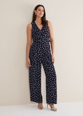 Phase Eight Kenzie Spot Jumpsuit Navy/White Canada | HXDKLA-874